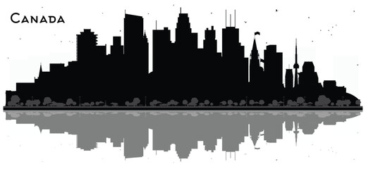Fototapeta premium Canada City Skyline Silhouette with Black Buildings Isolated on White. Illustration. Concept with Historic Architecture. Canada Cityscape with Landmarks. Ottawa. Toronto. Montreal. Vancouver.