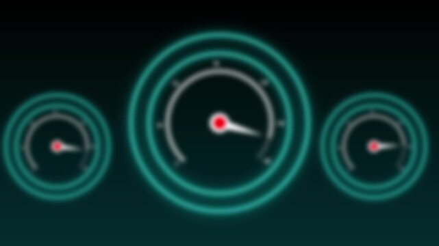 Glowing speedometer dials animation showcases 