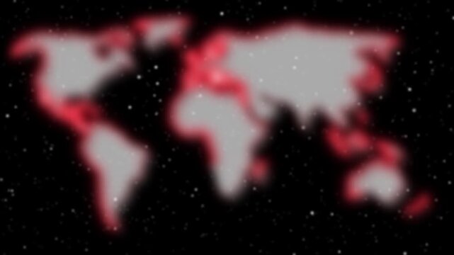 Global crisis map animation highlights glowing red outbreak warning zones. World data analytics track across this crisis map animation. High tech threat monitoring drives the crisis map animation.