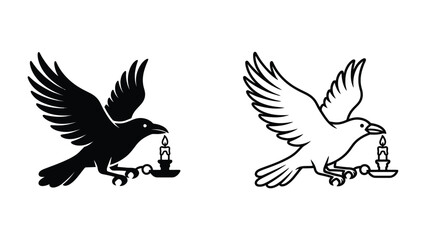 Fototapeta premium Raven carrying a candle in beak