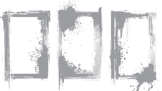 Creative hand drawn box borders with vintage grunge effect Abstract square frame designs with rugged brush stroke edges