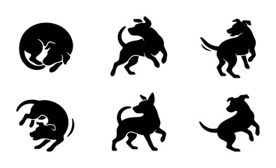 Obraz premium Set of 6 Dog Silhouettes, Playful Canine Poses, Vector Icons for Pet Lovers, Animal Graphics