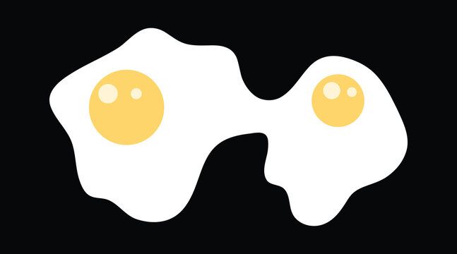 Twin fried eggs sunny side up isolated on a black background. This delicious breakfast food illustration is perfect for menus. Use this flat vector graphic for culinary designs.
