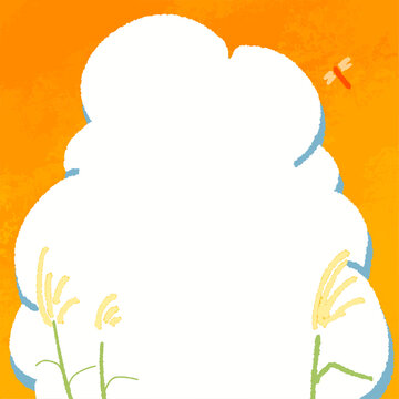 夕焼け空とススキ、トンボを描いた秋の和風バナー背景イラスト / Japanese autumn banner background with sunset clouds, pampas grass and dragonfly