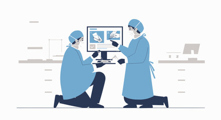 Fototapeta premium Surgeons Discussing Medical Procedure On Computer Screen, Isolated