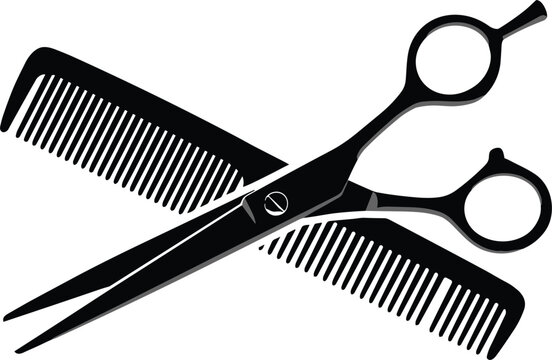 Professional hair salon scissors and comb silhouettes for hairstyling barber grooming beauty service and hairdresser branding design