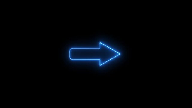 Glowing neon right arrow animation on black background. Animated swipe-right arrow icon with a transparent right-pointing line design.
