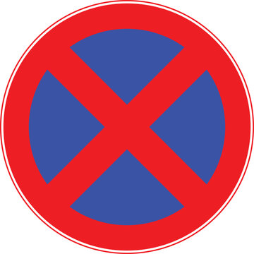 Vector illustration of a red and blue no stopping traffic sign. This round prohibition symbol warns drivers against parking. Perfect for road safety and driving regulation designs.