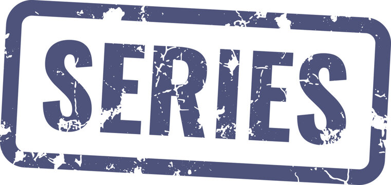 A retro style rubber stamp displaying the single word series within a rectangular border on a simple white backdrop