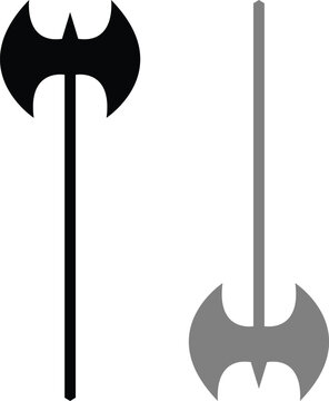 Black and grey double bladed battle axe silhouettes. These medieval weapons are isolated on white. Perfect for fantasy game icons or warrior designs.