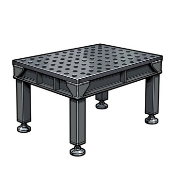 Heavy duty modular welding table vector icon with matrix fixture holes. Industrial metal fabrication workbench for steel workshop and manufacturing.