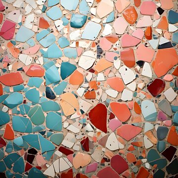 Colorful mosaic tile pattern background with irregular ceramic shards.