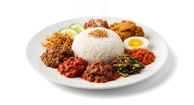 Indonesian Nasi Campur Rice Dish with Mixed Side Dishes