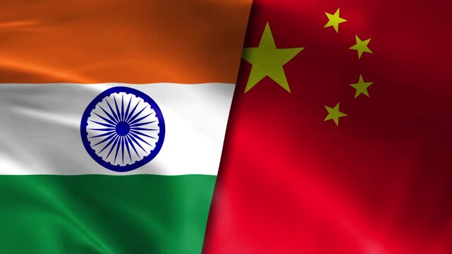India vs China Flag Waving Cloth Motion Graphics