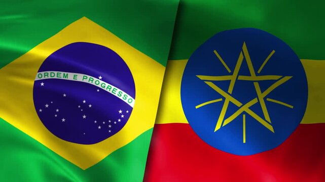 Brazil vs Ethiopia Flag Waving Cloth Motion Background