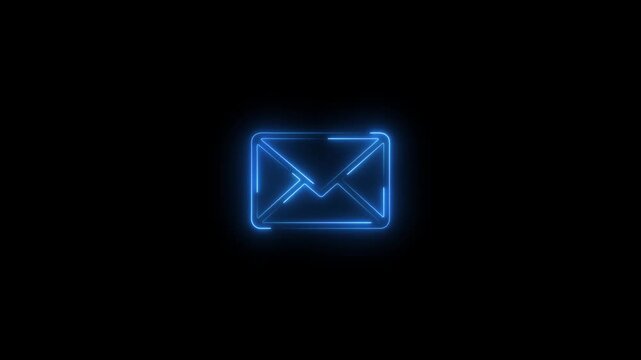 Neon glowing message box icon animation text chat box sign symbol on black background. 4k