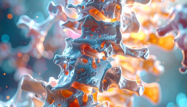 Microscopic view of cellular structures and viral pathogens in a medical research concept