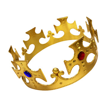 Ornate Gold Crown with Gemstone on Transparent Background PNG