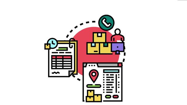 Inventory management system visualizing product availability, order processing, and supply chain logistics with a customer service touchpoint