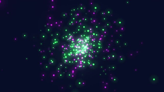 グリーンとパープルのスペイシーなグラフィック　ランダムに弾ける　ループ