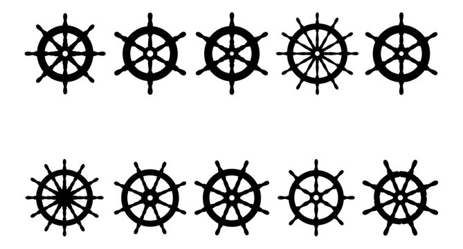 Ship Wheel Silhouette Vector Set Collection of Nautical Steering Wheels
