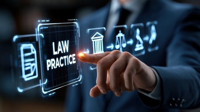 Digital law practice interface selection on futuristic screen