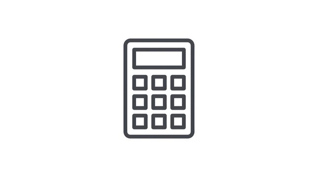 Minimalist calculator icon outline, math symbol, arithmetic operator, financial tool, education concept, office equipment, simple design on white background