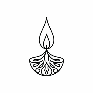 Diwali diya oil lamp line art vector illustration