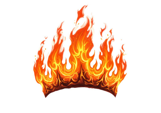 Vivid flames a crown of fiery tongues dancing with intense heat and energy isolated white background