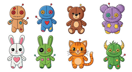 Fototapeta premium Collection of eight adorable and quirky character illustrations in vector EPS format, featuring unique whimsical designs isolated on a white background for graphic design.