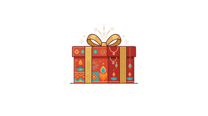 Fototapeta premium Red festive gift box with diya and jewelry patterns