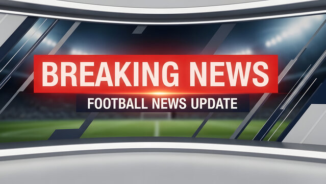 Breaking News Football Update Graphic Design. Red Broadcast Lower Third overlay with stadium background. Sports TV News Template vector for internet and television