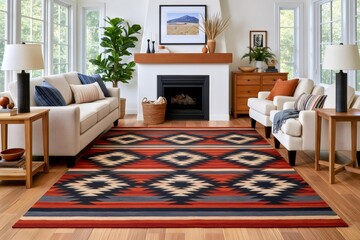 Fototapeta premium Southwestern geometric rug warming a cozy living room