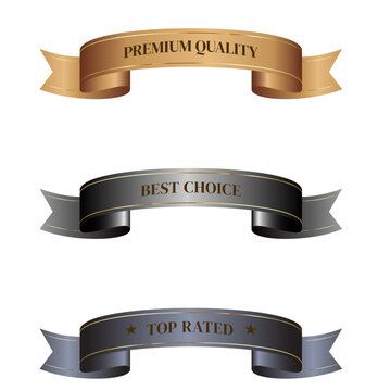 Gold and silver award ribbons set with 3D metallic shine for premium recognition and branding