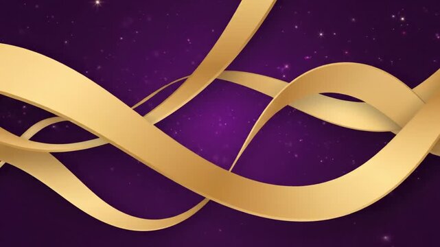 Golden abstract wave logo design on cosmic purple background