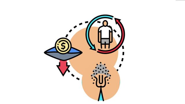 Image a person engaged in a continuous process, experiencing monetary expenditure, and managing resources or data, all within an abstract conceptual framework
