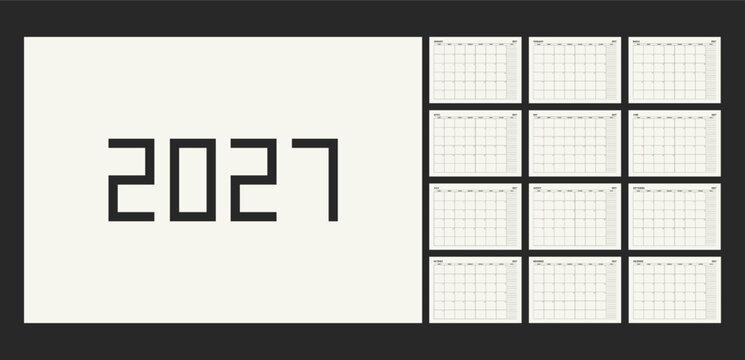 2027 Wall Calendar Template with 12 Monthly Planners