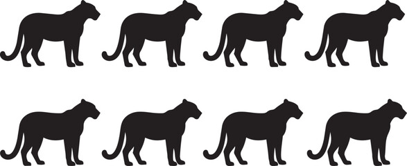Obraz premium Black and White Silhouette Leopard Cats Standing in Various Poses for Vector Illustration and Design Use