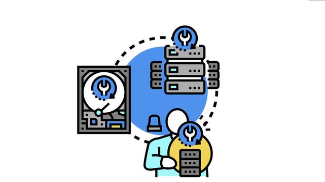 It specialist managing digital information backup and restoration process, ensuring data security, system protection, and efficient recovery operations for business continuity