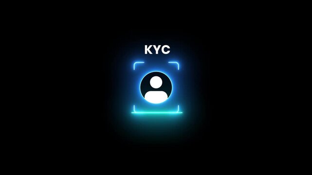 KYC verification with biometric scan for security animation isolated on black background