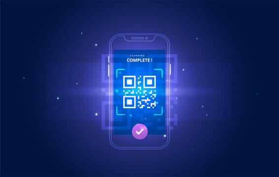 Vector QR code scan on mobile phone with Digital technology barcode reader for smartphone payment or online receive money