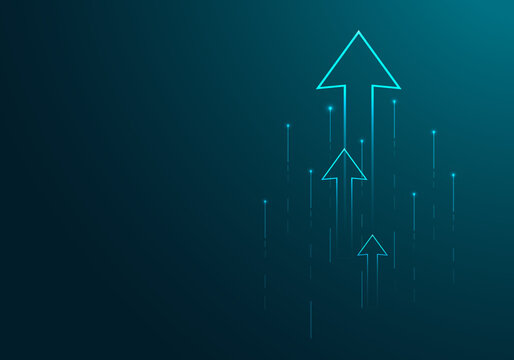 Glowing arrow rising for digital business growth technology progress and success - Vector illustration
