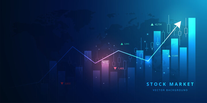 Growth market trading chart for finance graph with global business background - Vector illustration