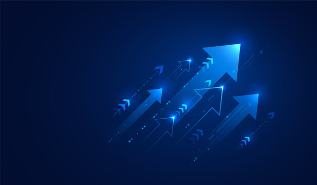 Rise arrow up growth business and technology isolated on dark blue vector background