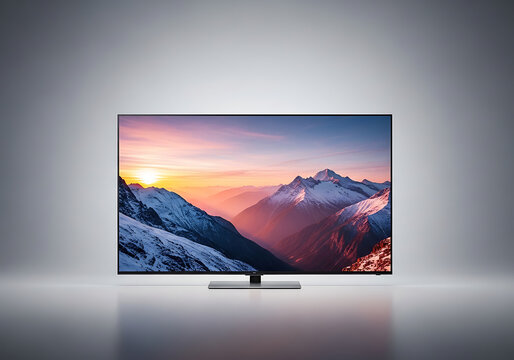 Modern flat screen tv showing mountain landscape