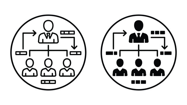 Business organizational hierarchy chart icon set with leadership, hierarchy