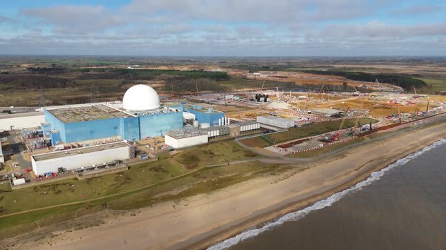 Aerial Shot Comparing Active Sizewell B Nuclear Plant with Sizewell C Development