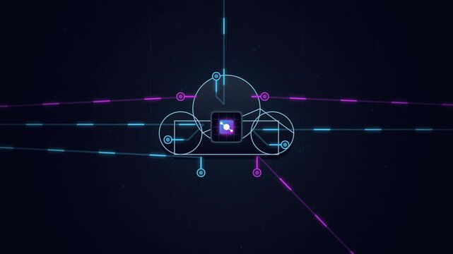 Digital Cloud AI Data Processing Network Connecting Virtual Servers and Global Systems Motion