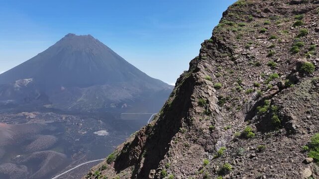 Drone Shot of Volcanic Hills and Crater on Fogo Island, Cape Verde 60fps