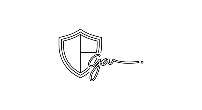 Elegant Shield Logo with Stylized 'GA' Signature - Security and Brand Identity